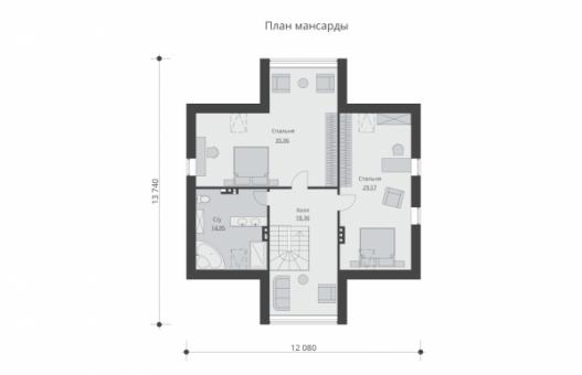 Проект одноэтажного жилого дома с мансардой и террасой